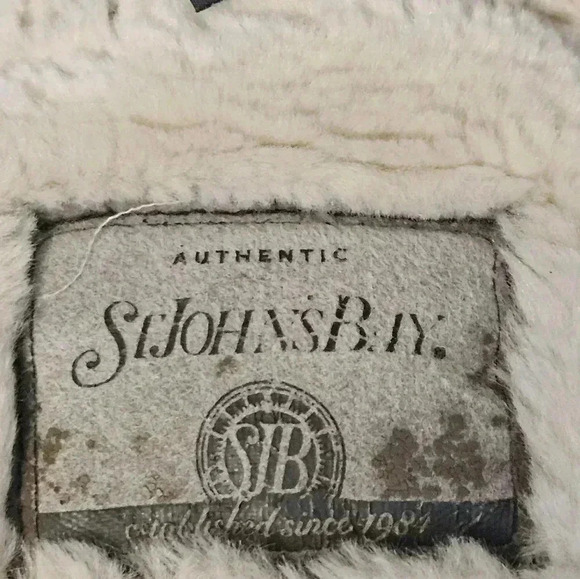 Vintage St. John's Bay Brown Leather Aviator Pilot Jacket with Sherpa Trim - Picture 14 of 16